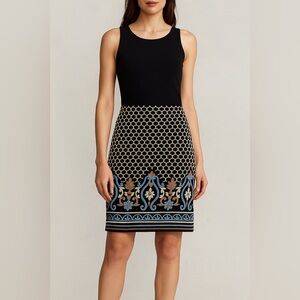 J McLaughlin Elegant Black and Blue geometric Patterned Skirt Size 6